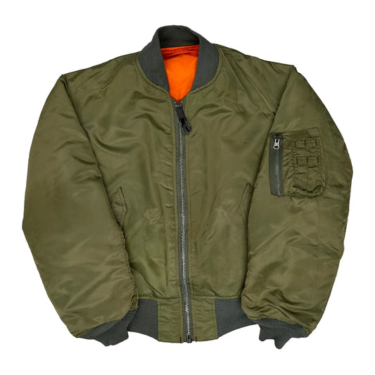 Vintage Military Style Unbranded Ma1 Bomber Jacket - Large Green Nylon
