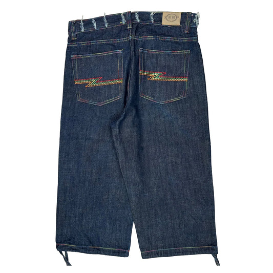 Rainbow Stitching Zeep Baggy Capri Jeans - 36W 21L Blue Denim