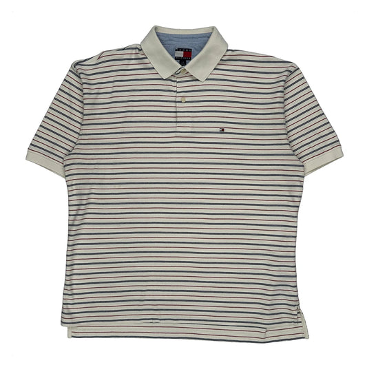 Tommy Hilfiger Striped Polo Shirt - Large Cream Cotton