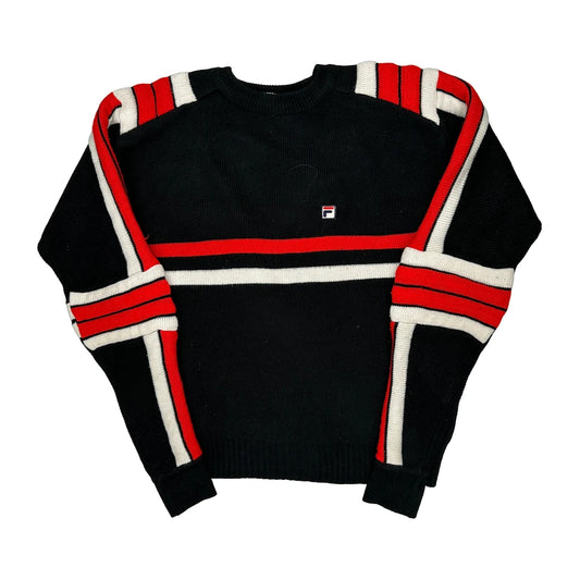 Fila 80s Striped Jumper - Large Black Cotton