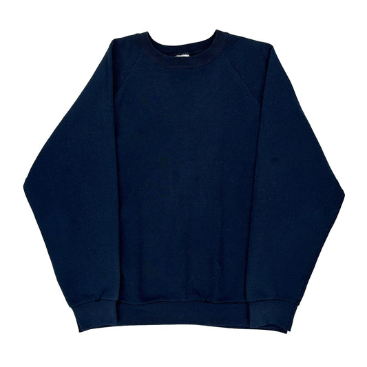 90S Blank Fruit Of The Loom Sweatshirt - Large Navy Cotton Blend
