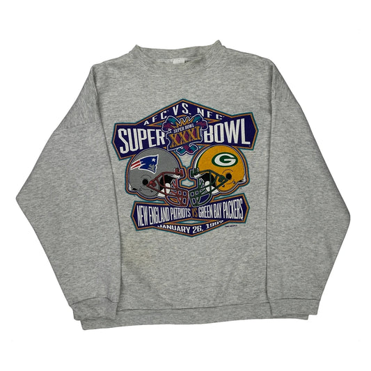 New England Patriots Vs Green Bay Packers Logo 7 Graphic Sweatshirt - XL Grey Cotton