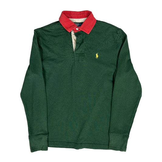 Polo By Ralph Lauren Contrast Stitch Rugby Shirt - Small Green Cotton