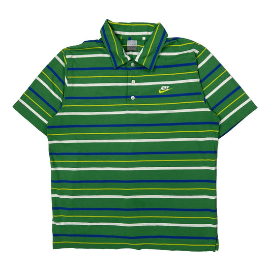 Vintage Nike Striped Polo Shirt - Large Green Cotton