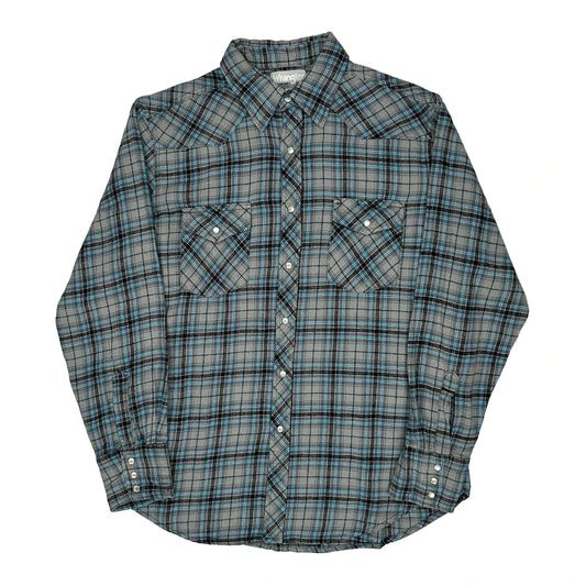 Vintage Wrangler Checked Flannel Shirt - Large Grey Cotton
