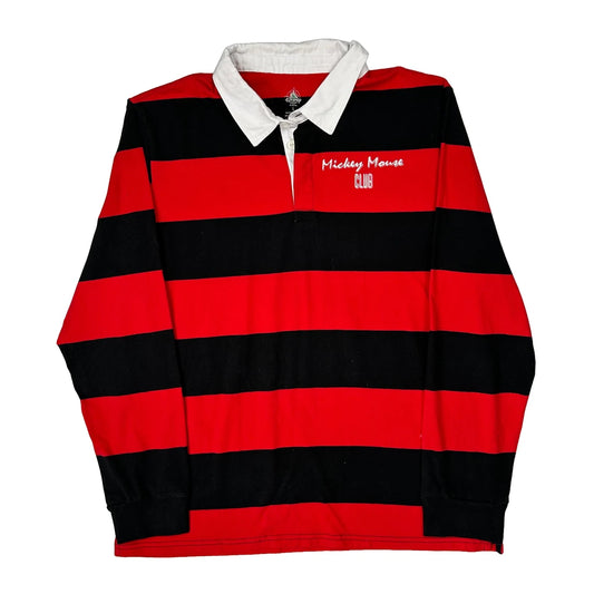 Vintage Mickey Mouse Club Disney Striped Rugby Shirt - Large Black Cotton Blend