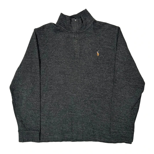 Vintage Polo By Ralph Lauren 1/4 Zip - Large Grey Cotton Blend