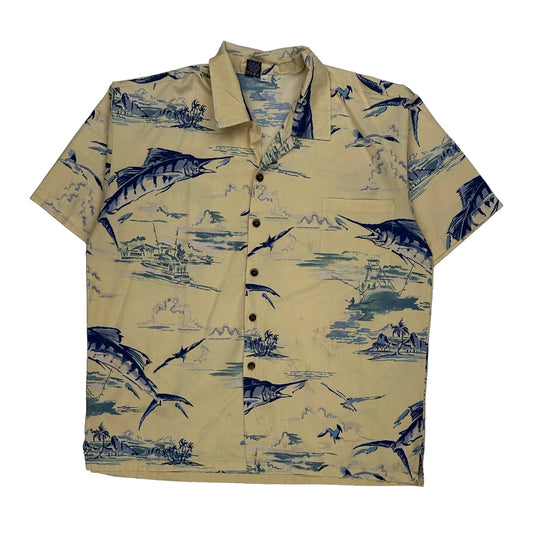Caribbean Hawaiian Shirt - Large Beige Cotton