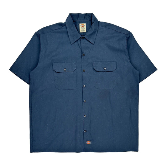 Flex Dickies Short Sleeve Shirt - XL Blue Cotton Blend