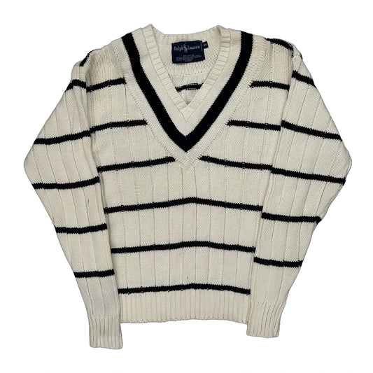 Ralph Lauren Striped Jumper - Medium Cream Cotton