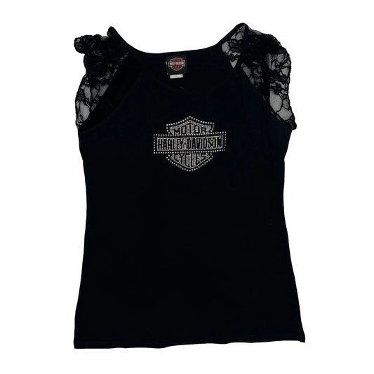 Vintage Powder Keg Harley Davidson Lace Top - Medium Black Cotton