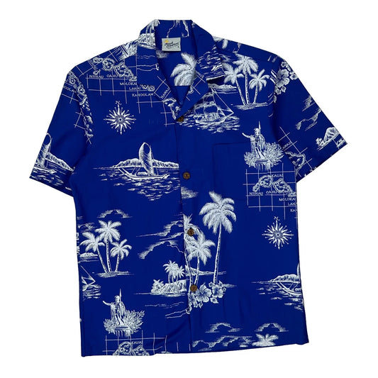 Hawaiian Islands Royal Creations Graphic Hawaiian Shirt - Small Blue Polyester Blend