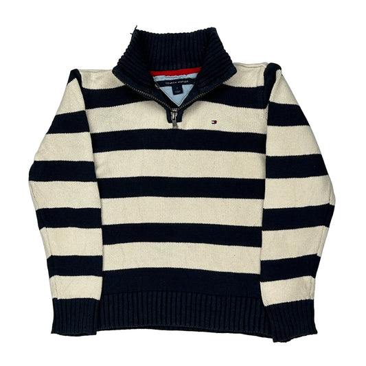 Age 7 Tommy Hilfiger Striped 1/4 Zip - Small Cream Cotton