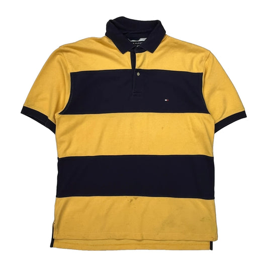 Tommy Hilfiger Striped Polo Shirt - Large Navy Cotton