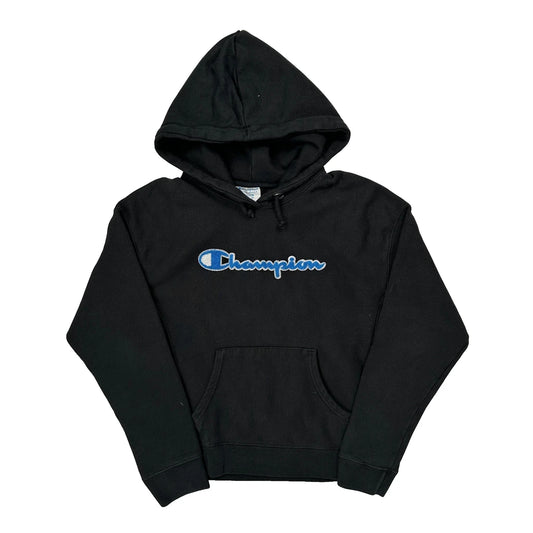 Reverse Weave Champion Spellout Hoodie - Medium Black Cotton Blend