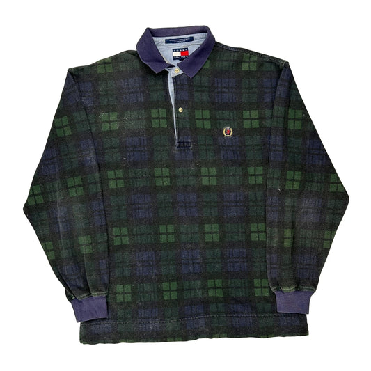 Tommy Hilfiger Checked Rugby Shirt - Medium Green Cotton