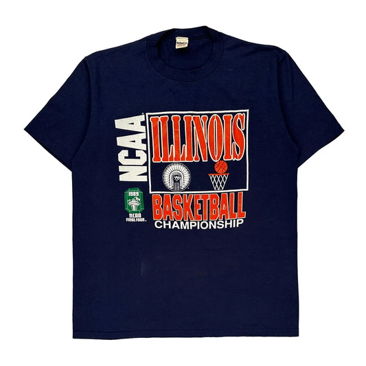 Illinois Basketball Collegiate Pacific Single Stitch T-Shirt - XL Navy Cotton