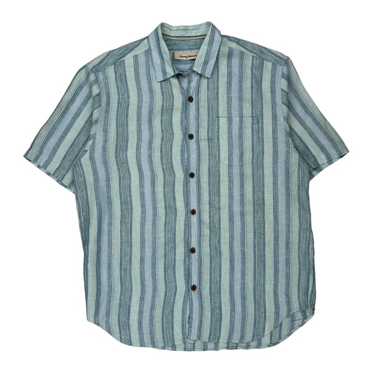 Tommy Bahama Striped Hawaiian Shirt - Medium Blue Linen
