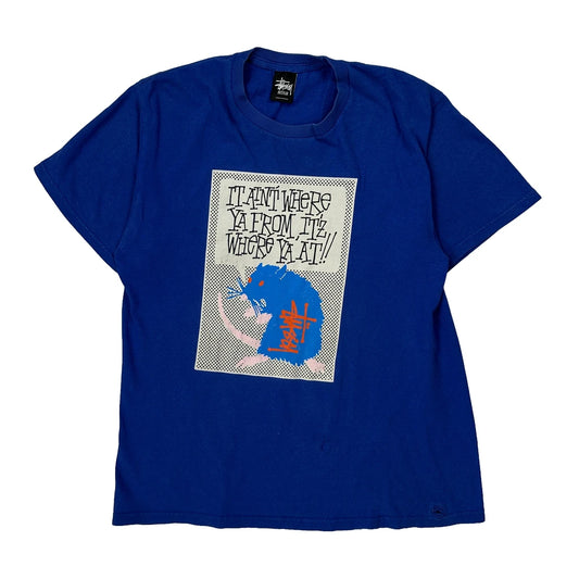 Mouse Graphic Stussy Rat Men T-Shirt - Medium Blue Cotton