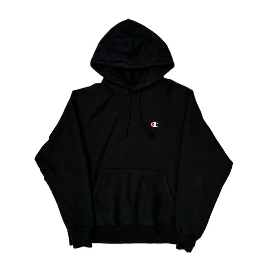 Vintage Reverse Weave Champion Hoodie - Large Black Cotton