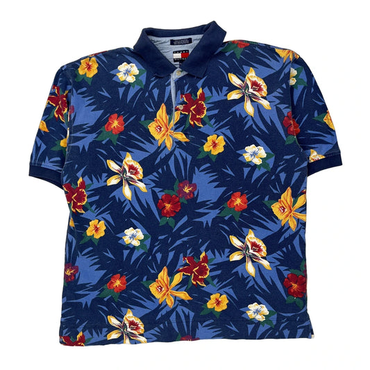 Tommy Hilfiger Floral Polo Shirt - XL Blue Cotton