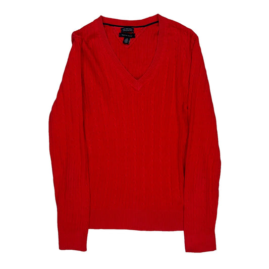 Vintage Tommy Hilfiger Cable Knit Jumper - Large Red Cotton