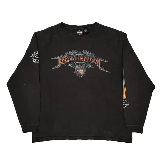 Harley Davidson Graphic Long Sleeve T-Shirt - XL Black Cotton