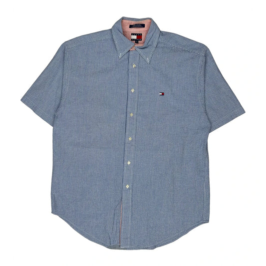 Vintage Tommy Hilfiger Checked Short Sleeve Shirt - Medium Blue Cotton