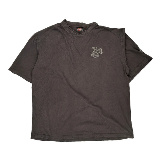 Skull Design Harley Davidson Graphic T-Shirt - XL Grey Cotton