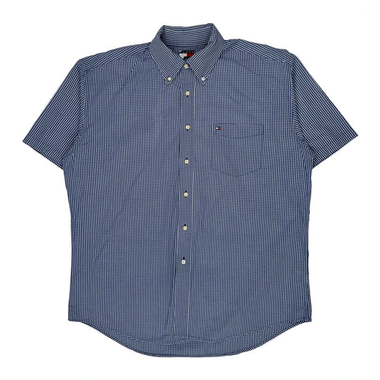 Vintage Tommy Hilfiger Checked Short Sleeve Shirt - XL Blue Cotton