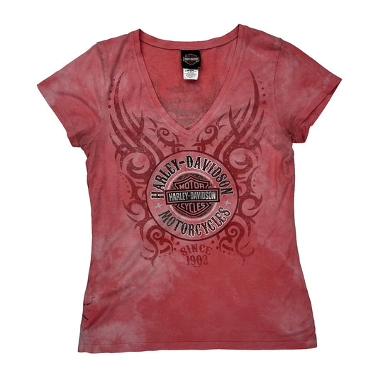 Motorcycles Harley Davidson Graphic T-Shirt - Medium Red Cotton