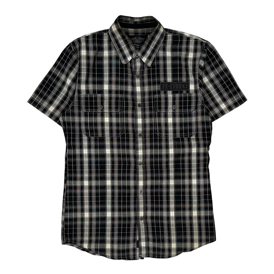 Harley Davidson Checked Short Sleeve Shirt - Medium Black Cotton