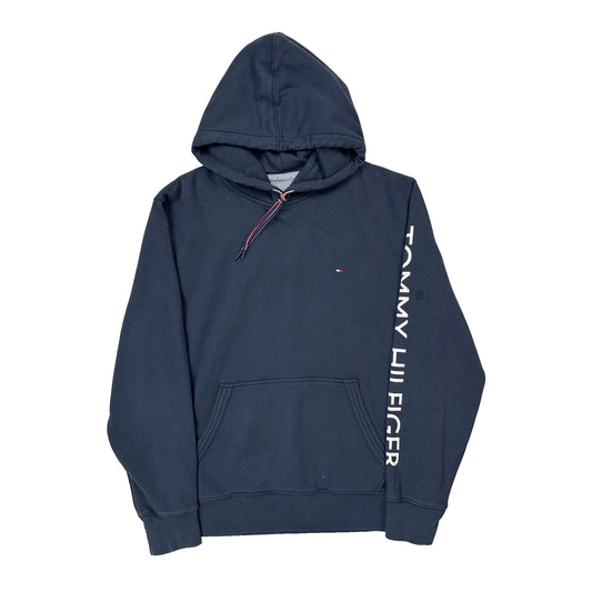 Vintage Tommy Hilfiger Spellout Hoodie - Large Navy Cotton
