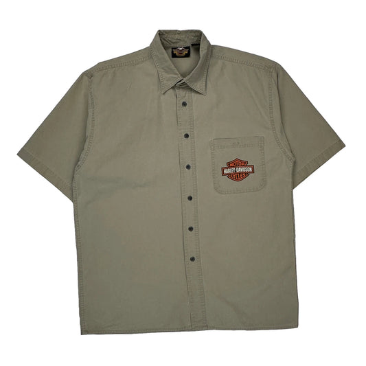 Harley Davidson Graphic Short Sleeve Shirt - Large Khaki Cotton
