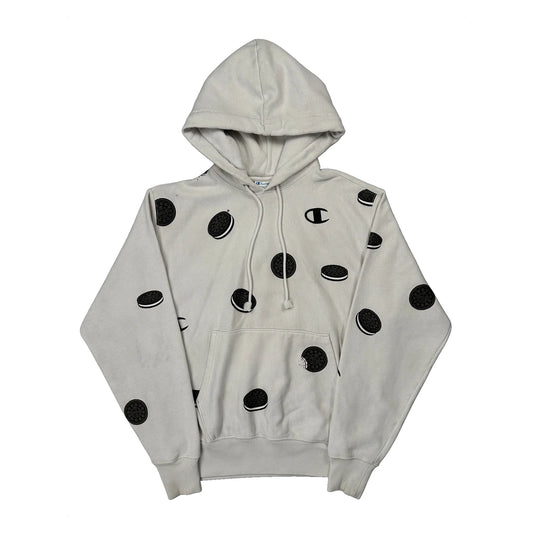 Reverse Weave Champion Graphic Hoodie - Medium White Cotton Blend