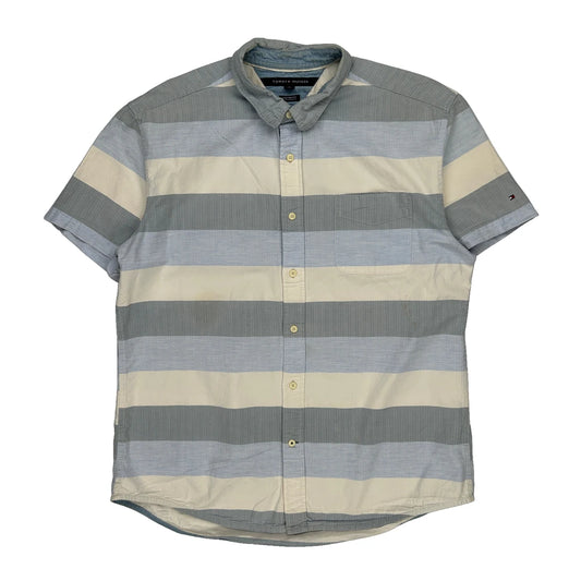 Tommy Hilfiger Striped Short Sleeve Shirt - XL Blue Cotton