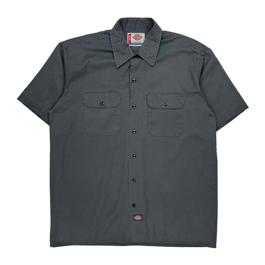 Vintage Dickies Short Sleeve Shirt - Large Grey Polyester Blend