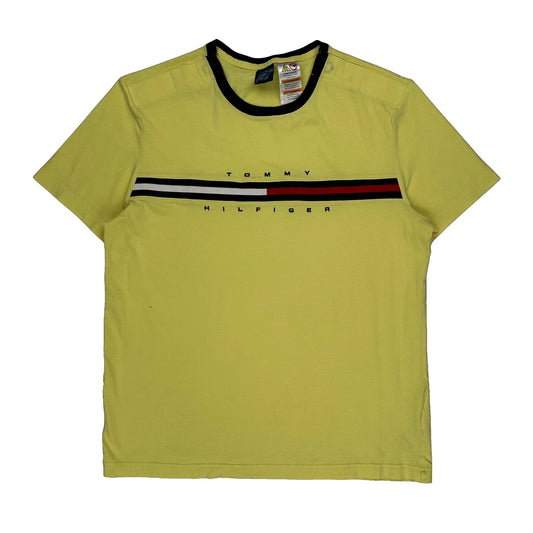 Tommy Hilfiger Striped T-Shirt - Large Yellow Cotton