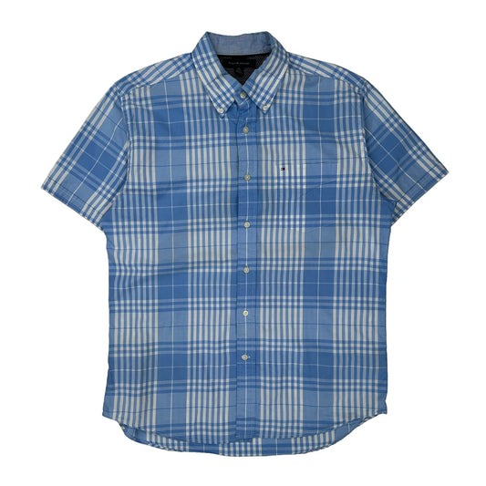 Tommy Hilfiger Checked Short Sleeve Shirt - Large Blue Cotton