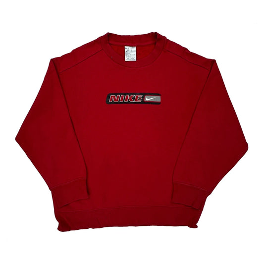 Vintage Age 12 Nike Spellout Long Sleeve T-Shirt - Medium Red Cotton