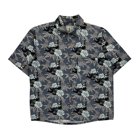 Roundtree & Yorke Floral Hawaiian Shirt - Medium Blue Cotton