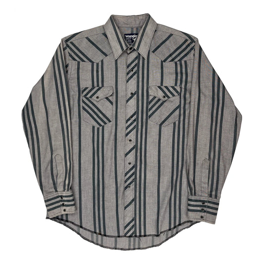 Vintage Wrangler Striped Shirt - XL Grey Cotton Blend