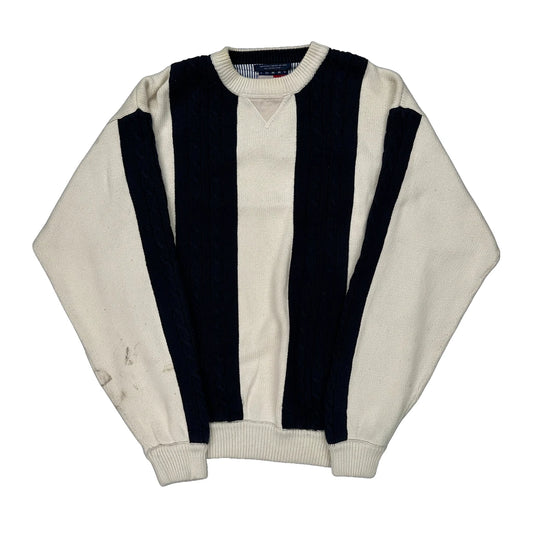 Tommy Hilfiger Striped Jumper - Large Cream Cotton