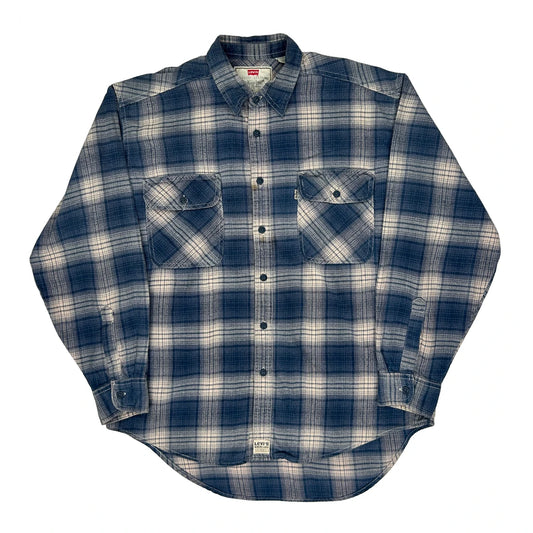 Levis Checked Flannel Shirt - Large Blue Cotton