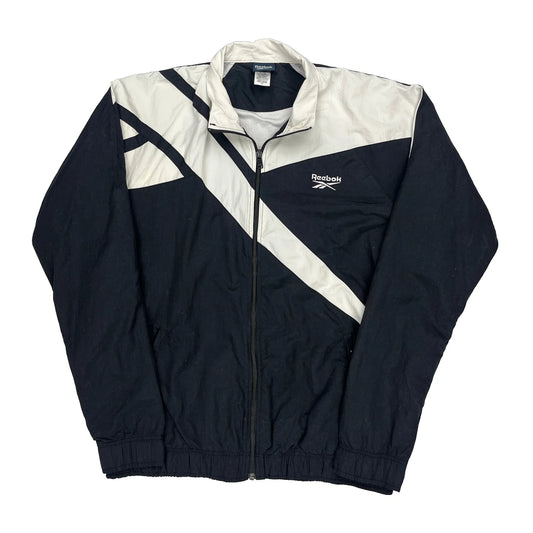 Reebok Striped Windbreaker - Large Black & White Polyester