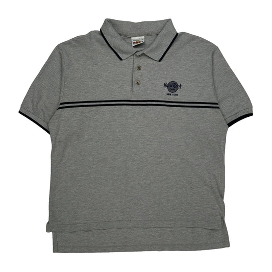 Vintage Hard Rock Cafe Striped Polo Shirt - Large Grey Cotton