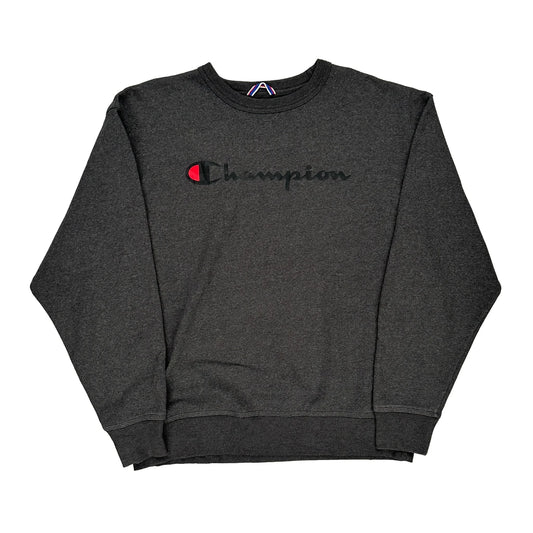 Athletic Champion Spellout Sweatshirt - Large Grey Cotton Blend
