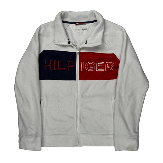 Vintage Tommy Hilfiger Spellout Fleece Jacket - Large Blue Polyester