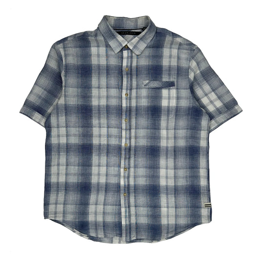 Sean John Short Sleeve Shirt - XL Blue Linen Blend