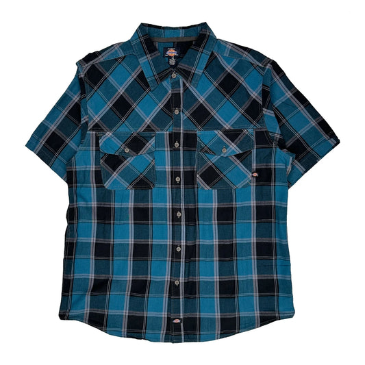 Vintage Dickies Checked Short Sleeve Shirt - 2XL Blue Cotton